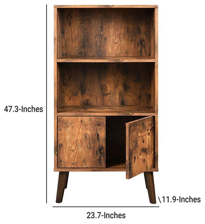 Benjara 11.9 quot2 tier Contemporary Wood Bookshelf with Angled Legs in Brown   Midcentury   Bookcases   by Homesquare  Houzz