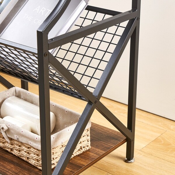 Modern 3-tier Open Storage Shelf Side Table Set of 2 Magazine Holder