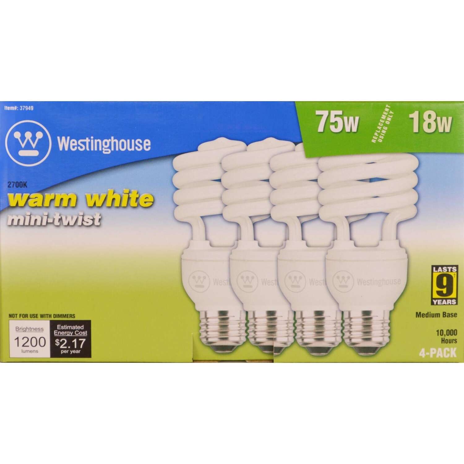 Westinghouse 18 W E26 4.75 in. L CFL Bulb Warm White Tubular 2700 K 4 pk