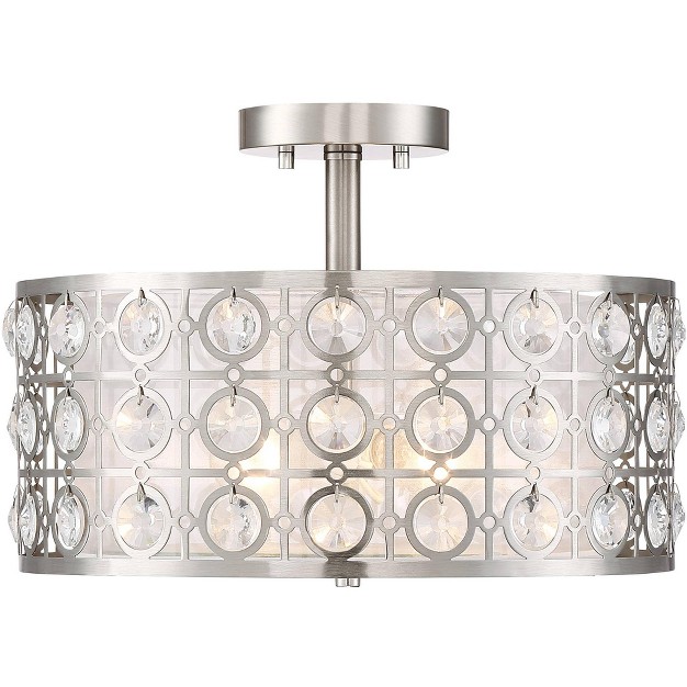 Wide Brushed Nickel Crystal Organza Drum Shade For Bedroom Kitchen Hallway