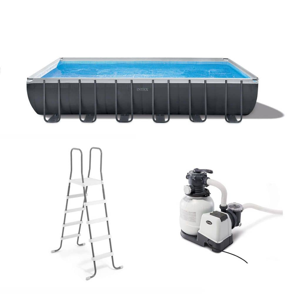 INTEX 24 ft. x 12 ft. Rectangular 52 in. D Metal Frame Hard Side Above Ground Swimming Pool 26367EH