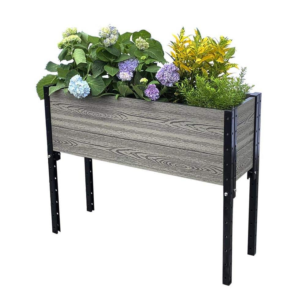 EverBloom 36 in. L x 12 in. W x 28 in. H Elevated Composite Trough Planter in Grey E283612G