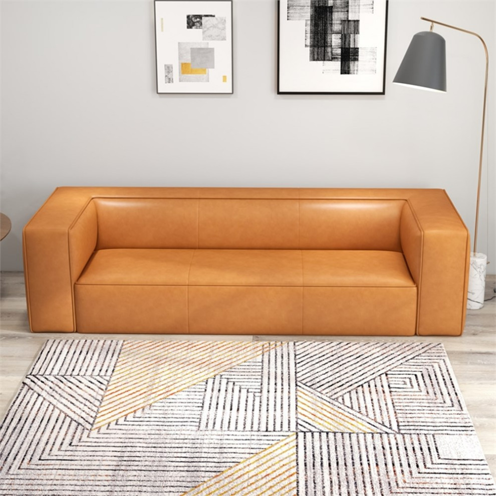 Aurora Modern Loft Living Room Furniture Top Leather Sofa in Cognac   Contemporary   Sofas   by Homesquare  Houzz