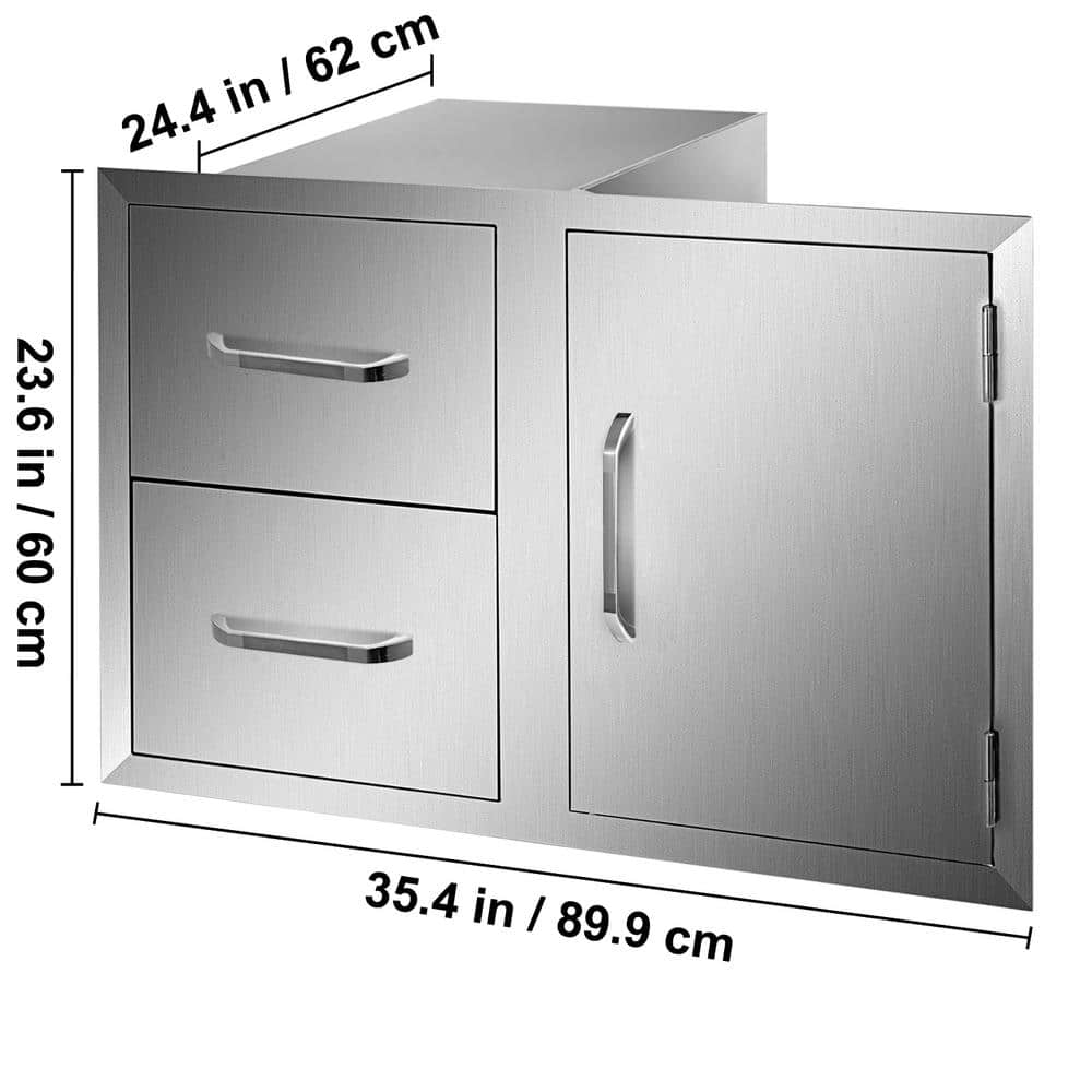 VEVOR Outdoor Kitchen Door Drawer Combo 35.4 in. W x 23.6 in. H x 24.4 in. D BBQ Access Door/Double Drawers with Handles CTG36X28X41000001V0