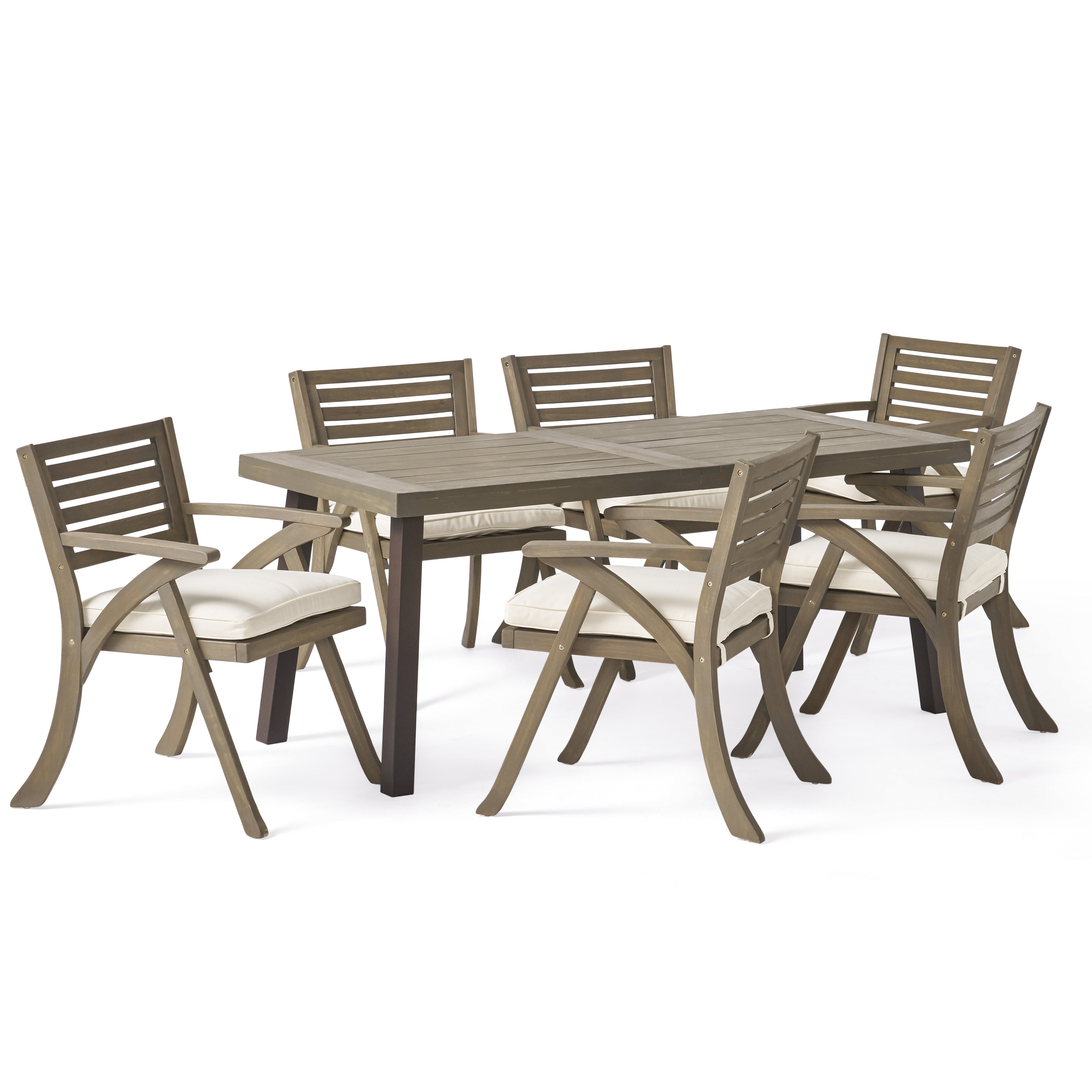 George Outdoor 7 Piece Acacia Wood Dining Set, Gray