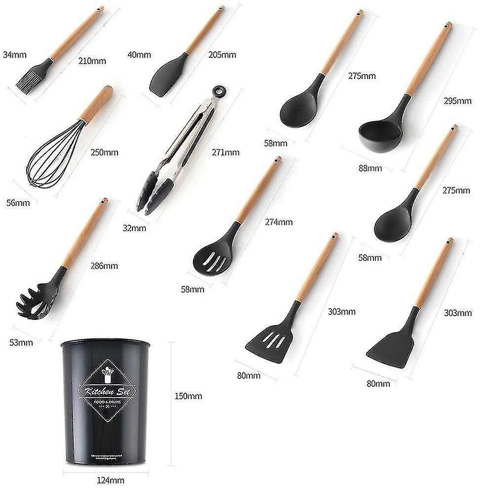 Kitchen Utensils Set， 12 Pcs Non-stick Silicone Cooking Kitchen Utensils Spatula Set With Holder， Co