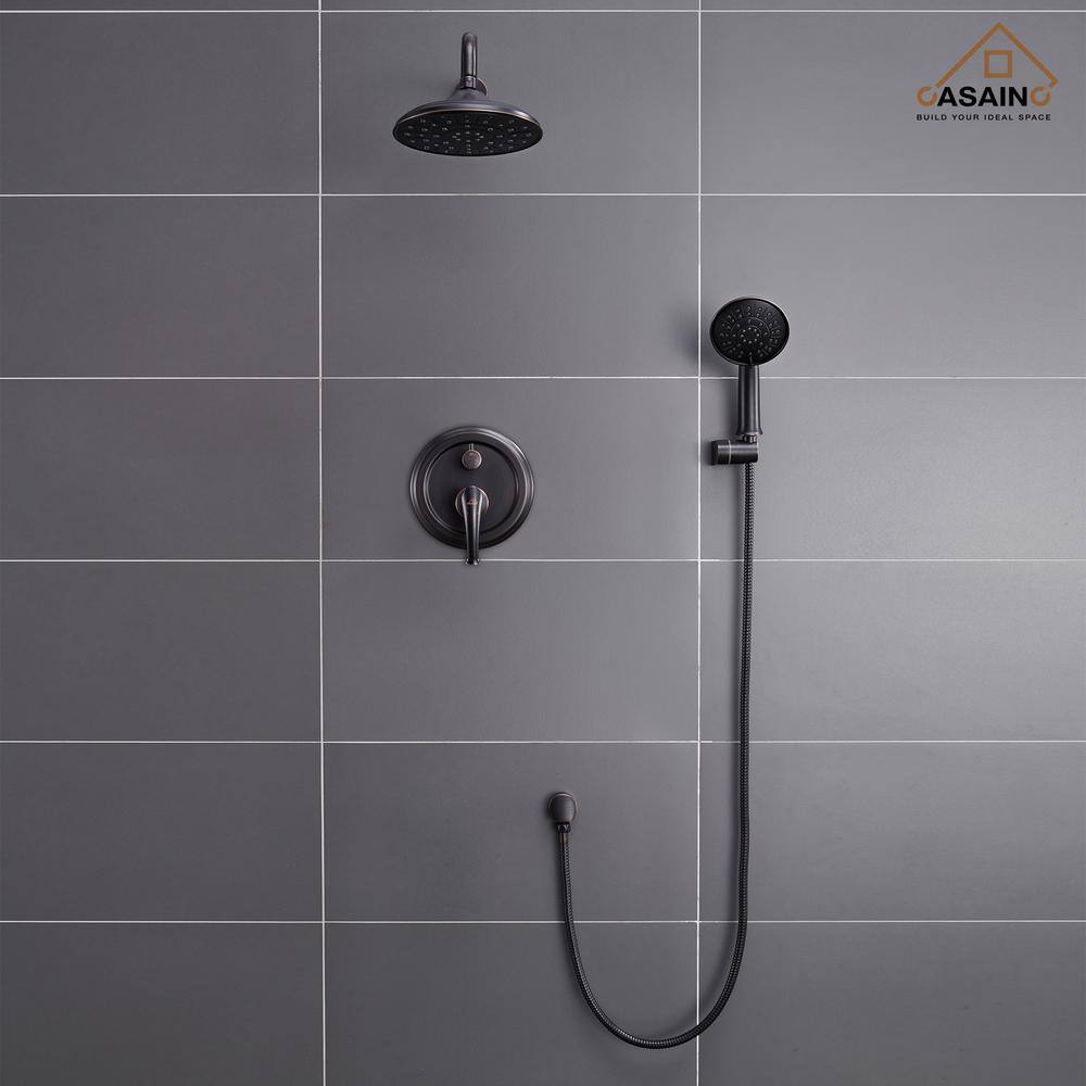 CASAINC 3-Spray Patterns 8.3 in. Wall Mount Dual Shower Heads in Spot Resist Oil-Rubbed Bronze HM-B207-SQ-ORB