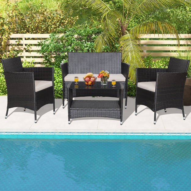 Tangkula 8pcs Outdoor Sofa Set Patio Rattan Wicker Conversation Set W Coffee Table