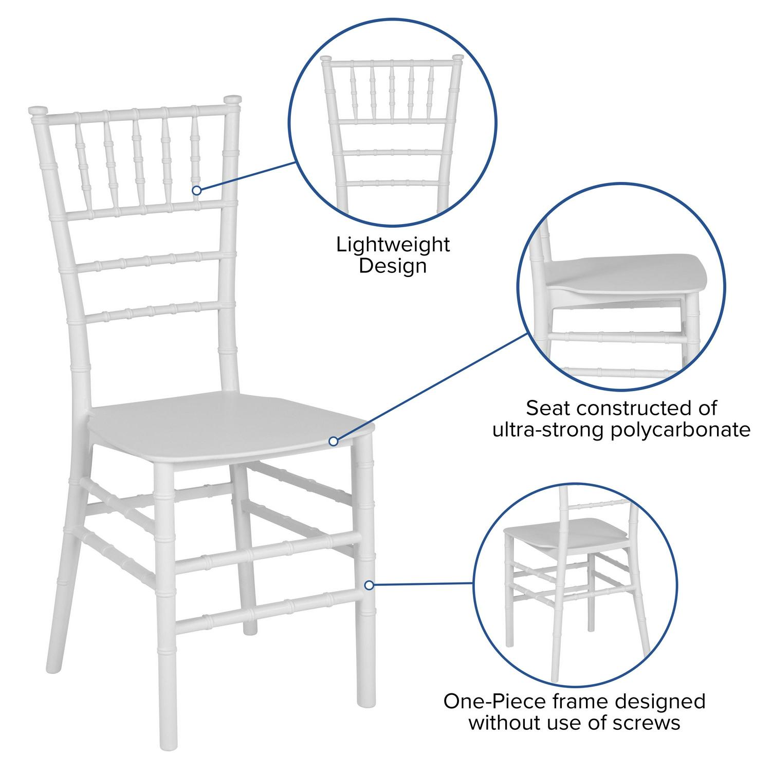 Flash Furniture 2 Pack HERCULES Series White Resin Stacking Chiavari Chair