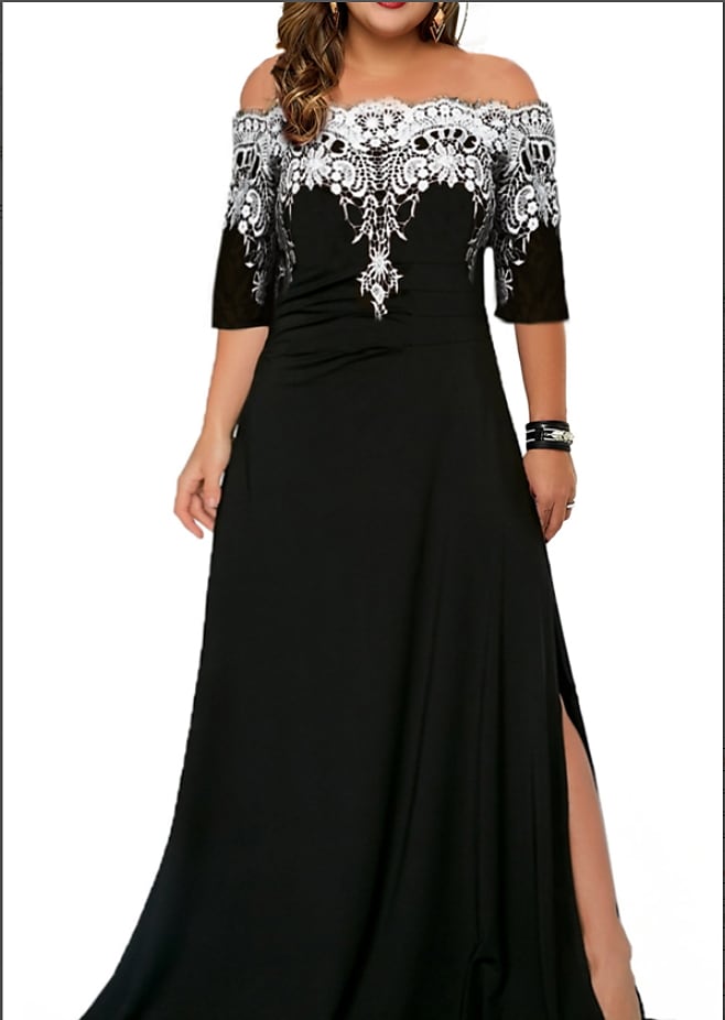 Women's Plus Size Party Dress Floral Off Shoulder Half Sleeve Fall Winter Formal Prom Dress Maxi long Dress Formal Party Dress