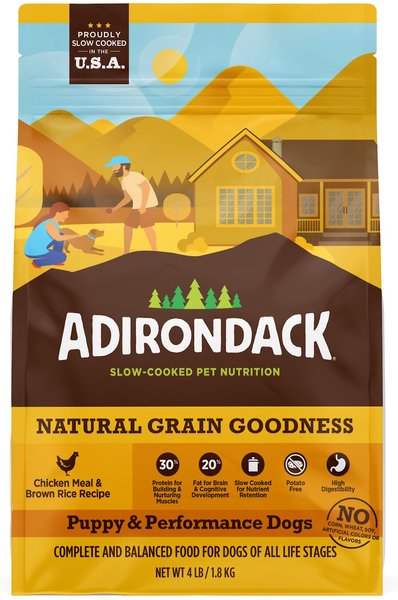 Adirondack 30% Protein High-Fat Recipe Chicken Meal and Brown Rice Puppy and Performance Dogs Dry Dog Food