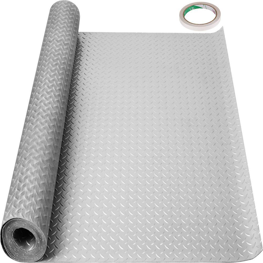 VEVOR Garage Floor Mat 4.9 ft. W x 13 ft. L Vinyl Garage Flooring Roll Anti-Slide Diamond Texture Garage Mats Silver PVCDBYSZSW1.54M01V0