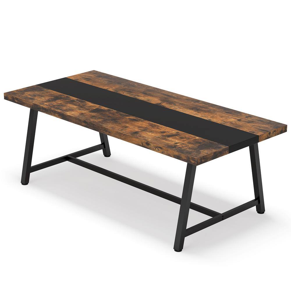 Tribesigns Cassey 70.9 in. Rectangle Conference Table 6 ft. Meeting Table Rustic Brown With Black Wood Computer Desk CT-F1596