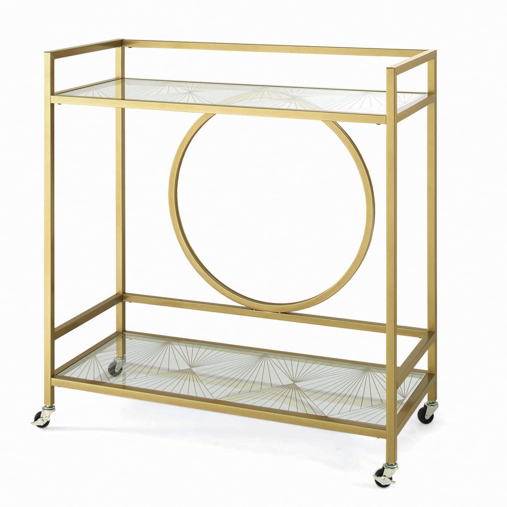 Better Homes & Gardens Nola Mid-Century Metal & Glass Bar Cart, Gold Finish