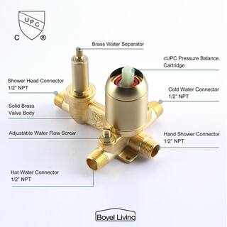 Boyel Living 5-Spray Patterns with 3.2 GPM 10 in. Wall Mount Dual Shower Heads with Rough-In Valve Body and Trim in Brushed Gold SMD-88040BG-10