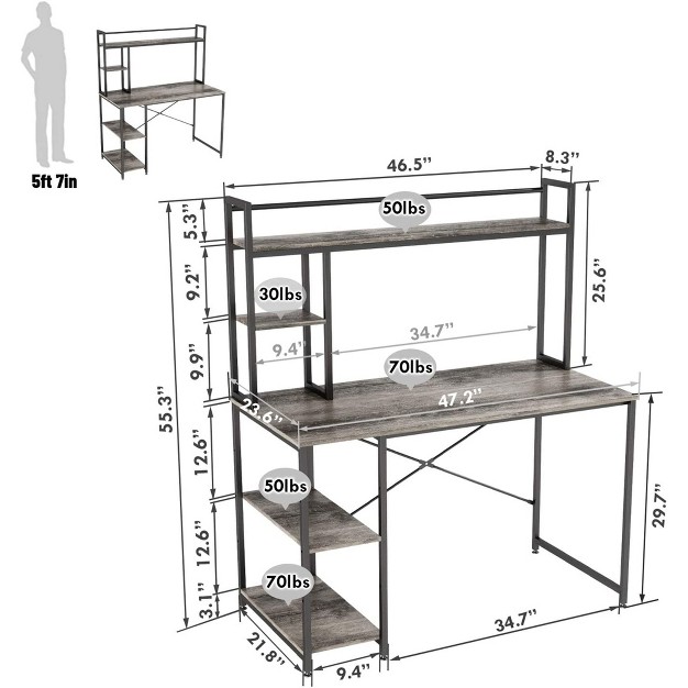 Bestier Computer Home Office Desk With Metal Frame Hutch Bookshelf Under Desk Storage And Working Table For Small Bedroom Space