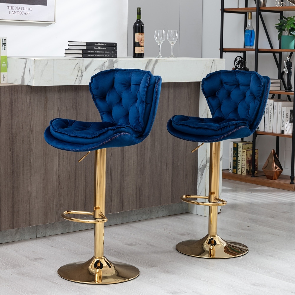 Set of 2 Bar Stools with Chrome Footrest and Base Swivel Height Adjustable