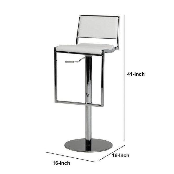 Cid 33 Inch Adjustable Modern Barstool， White Leather， Chrome Metal Frame - 16L x 16W x 33-41H， in inches