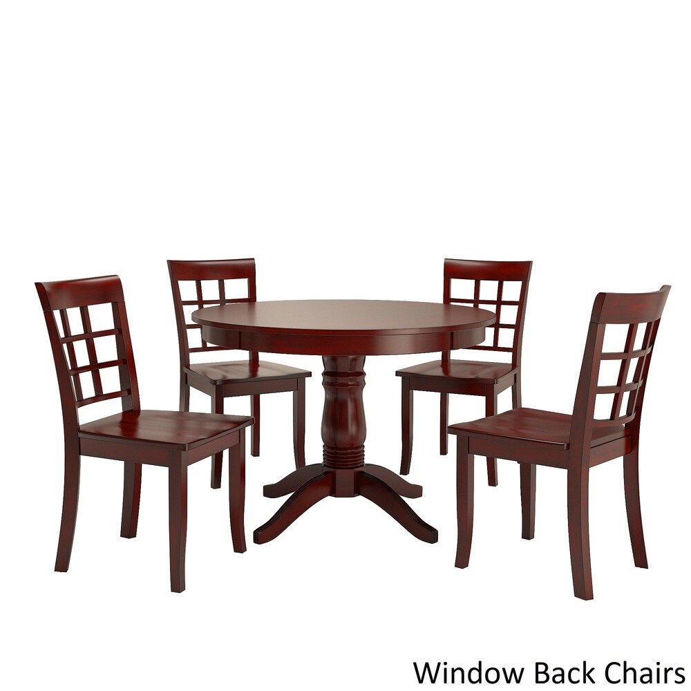 Wilmington II Round Pedestal Base Antique Berry Red 5 Piece Dining Set by iNSPIRE Q Classic