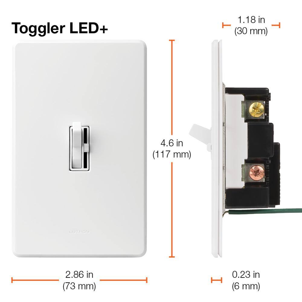 Lutron Toggler LED+ Dimmer Switch wWallplate for Dimmable LED Bulbs 150WSingle-Pole or 3-Way White (TGCL-2PK-WHW) (2-Pack) TGCL-2PK-WHW