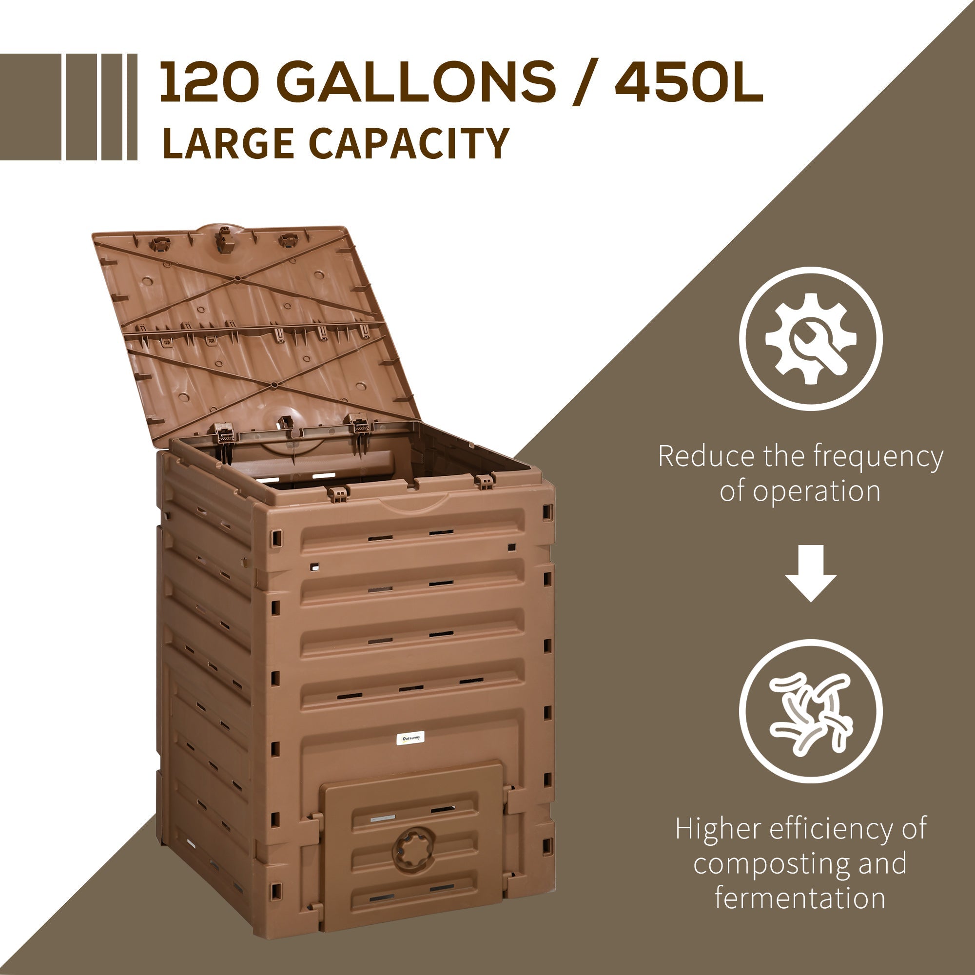 Outsunny 120 Gallon Compost Bin, Large Composter with 80 Vents, Brown