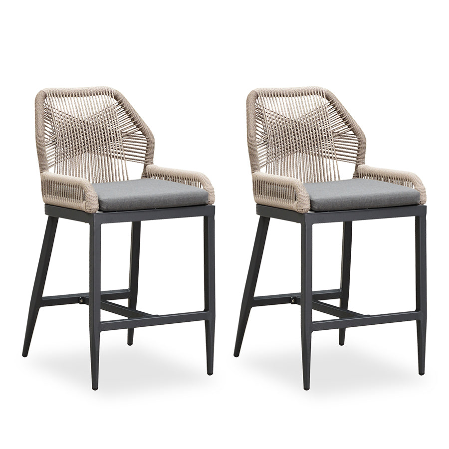 PURPLE LEAF Patio Sunbrella Bar Stools Set of 2  Rattan Bar Aluminum Bar Stool Outdoor Barstools with Back and Cushion for Garden Kitchen Island