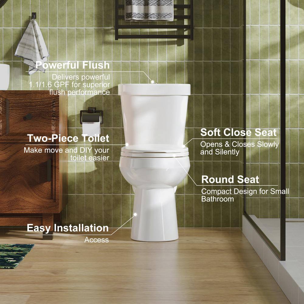 HOROW Tall Height 2-piece High-Efficiency 1.28 GPF Dual Flush Round Toilet in. White Seat Included HR-TRD02