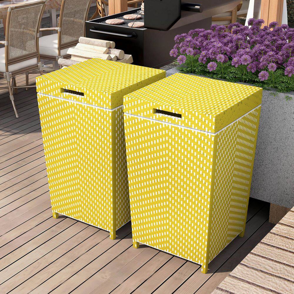 Furniture of America Limewood 120 Gal. Yellow and White Outdoor Trash Can (Set of 2) IDF-OA1863YW-2P