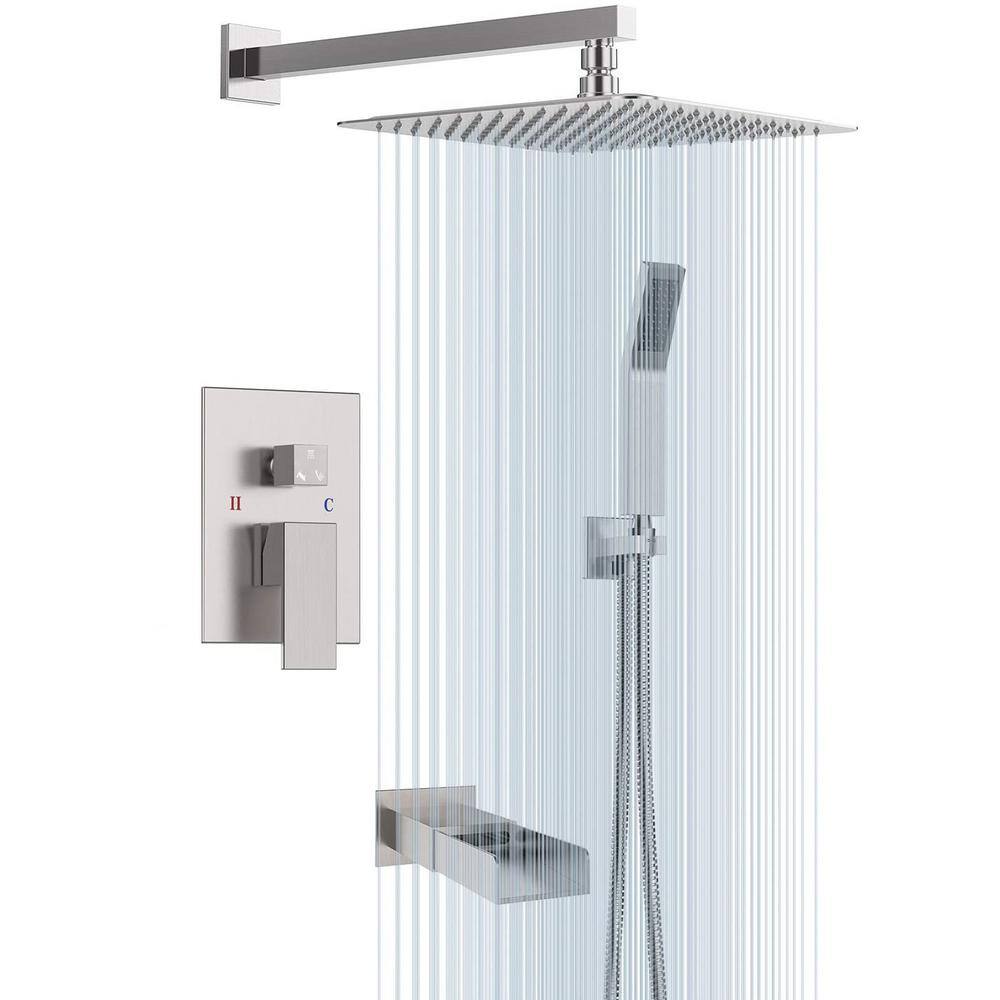 Single Handle 3-Spray High Pressure Tub and Shower Faucet 2.5 GPM with Showerhead in Brushed Nickel (Valve Included) MC-KE-3087-BN