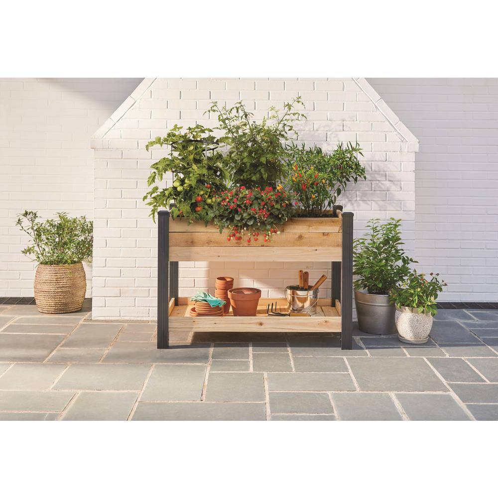 Vigoro 2 ft. x 4 ft. Elevated Cedar Garden Bed with Shelf (Vinyl Legs) 445190