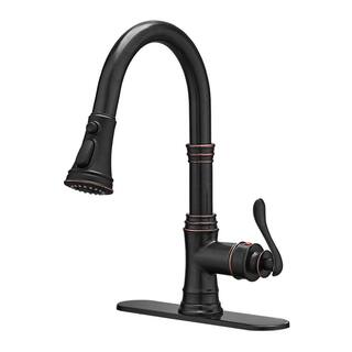 FORCLOVER Single-Handle Deck Mount 3 Spray High Arc Pull Down Sprayer Kitchen Faucet with Deck Plate in Oil Rubbed Bronze FRIMFYT10ORB