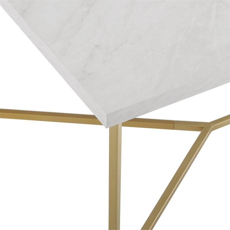 Pemberly Row Rectangle Coffee Table in White Faux Marble and Gold   Contemporary   Coffee Tables   by Homesquare  Houzz