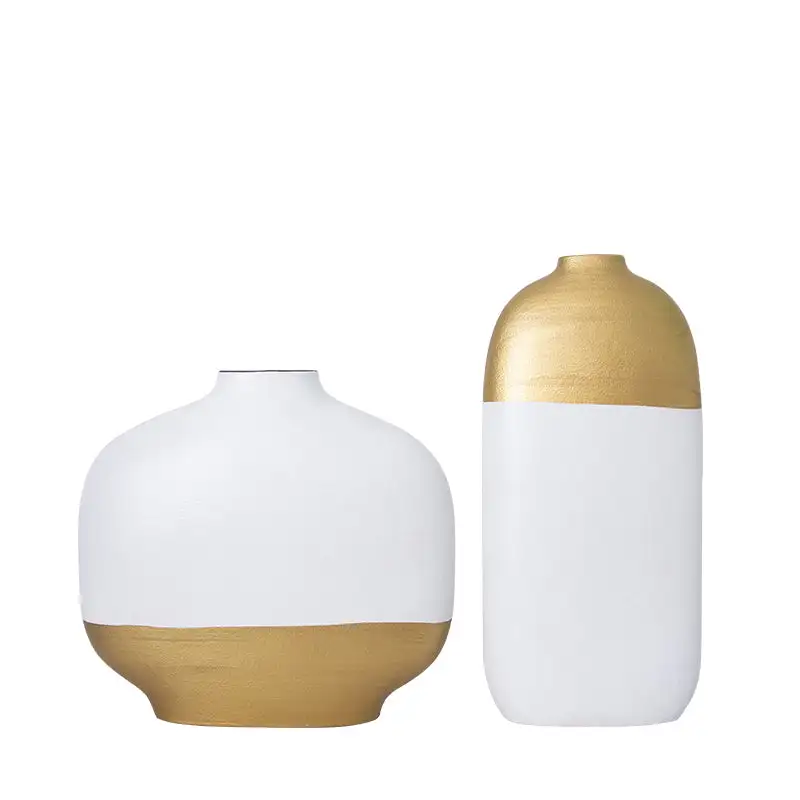 Golden Flat Shape Ceramic Vase-B Fa-D2105B