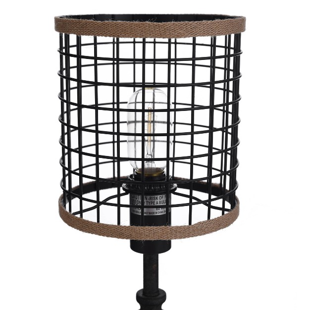 Metal Table Lamp With Caged Shade Black natural Stylecraft