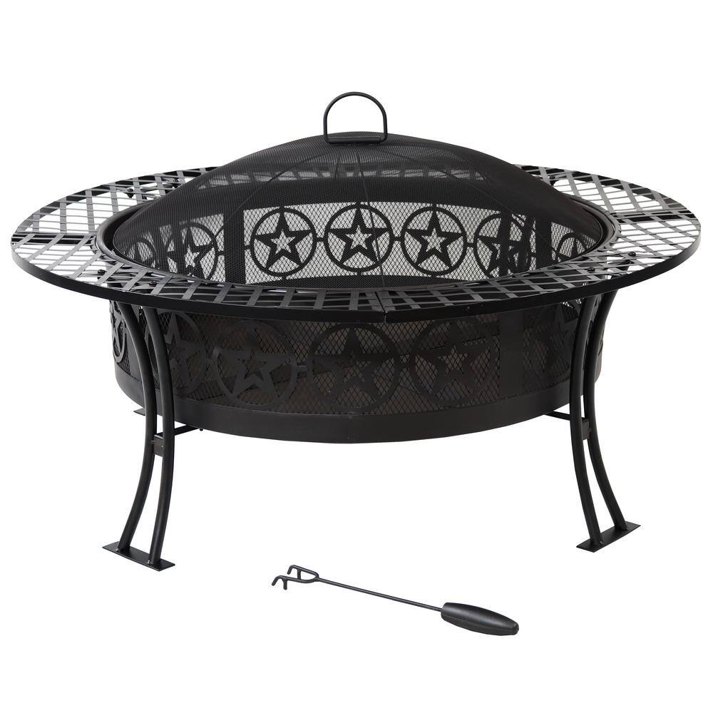 Sunnydaze Decor Four Star 40 in. W x 21.25 in. H Round Steel Wood-Burning Fire Pit Table with Spark Screen in Black RCM-LG427S