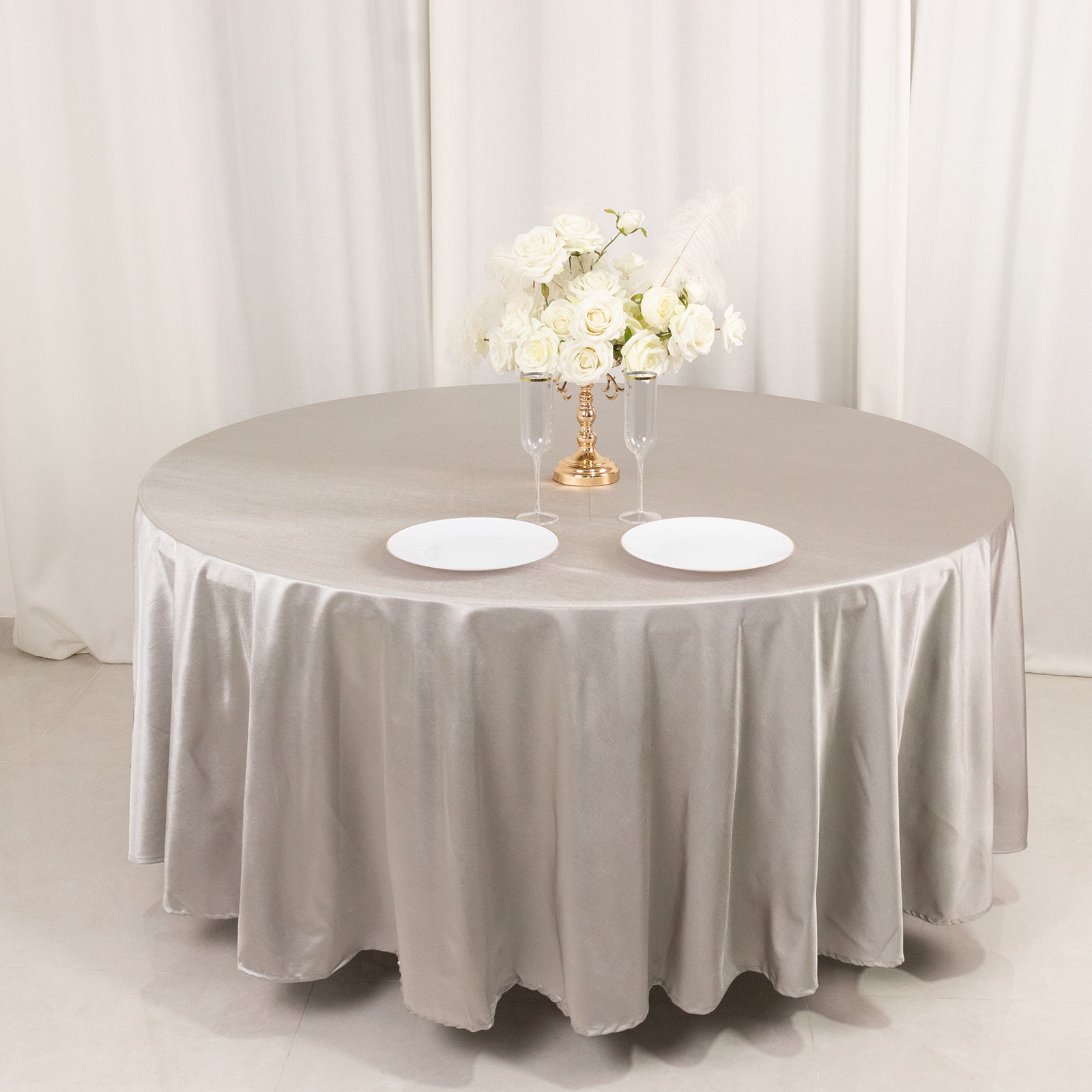 Shimmer Silver Premium Scuba Round Tablecloth, Wrinkle Free Seamless Polyester Tablecloth - 108