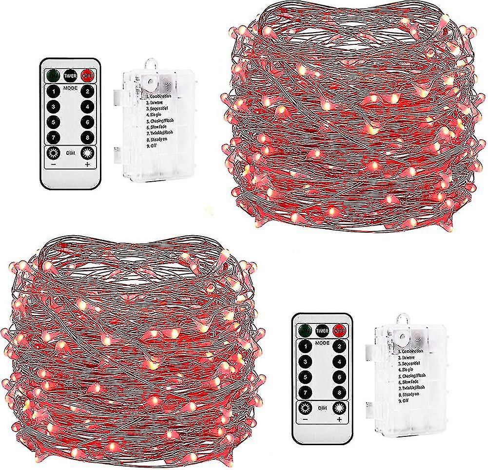 2023-battery Operated String Lights. 2 Pack 3*aa Battery Powered Copper Wire Remote Gift