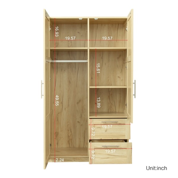 High Wardrobe Large Storage Cabinet with with Drawers， Shelves， and Hanging Rod， Freestanding Bathroom Cabinet - - 37891413