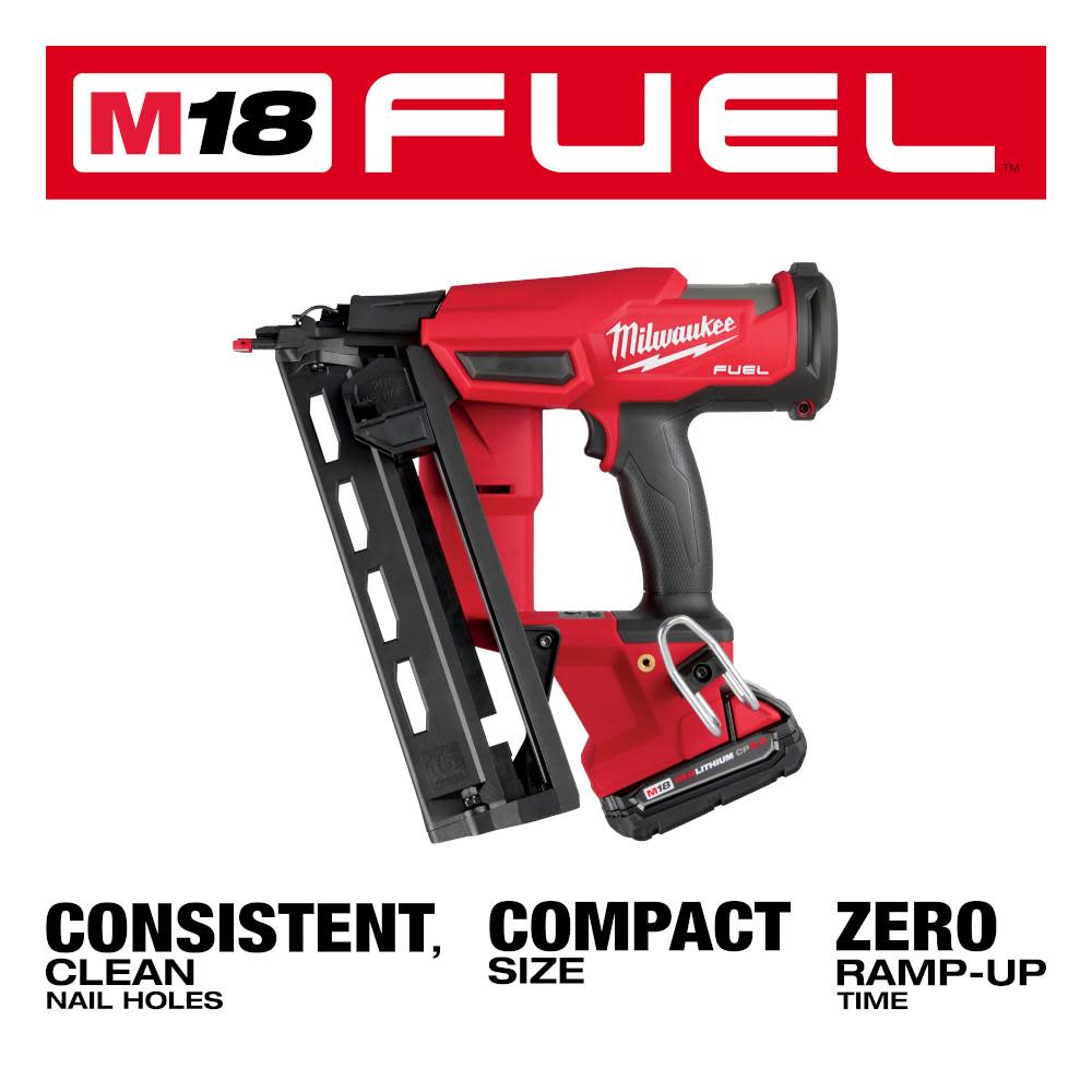 Milwaukee M18 FUEL? 16 Gauge Angled Finish Nailer Kit ;