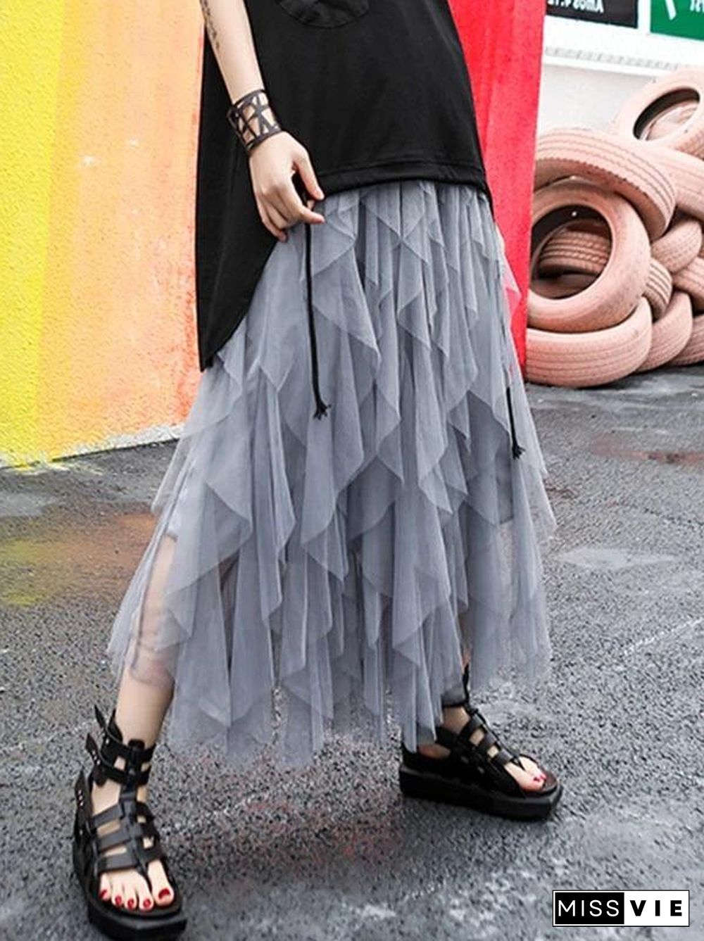 Mu black chiffon skirt Fashion Sewing asymmetric Art Summer skirt