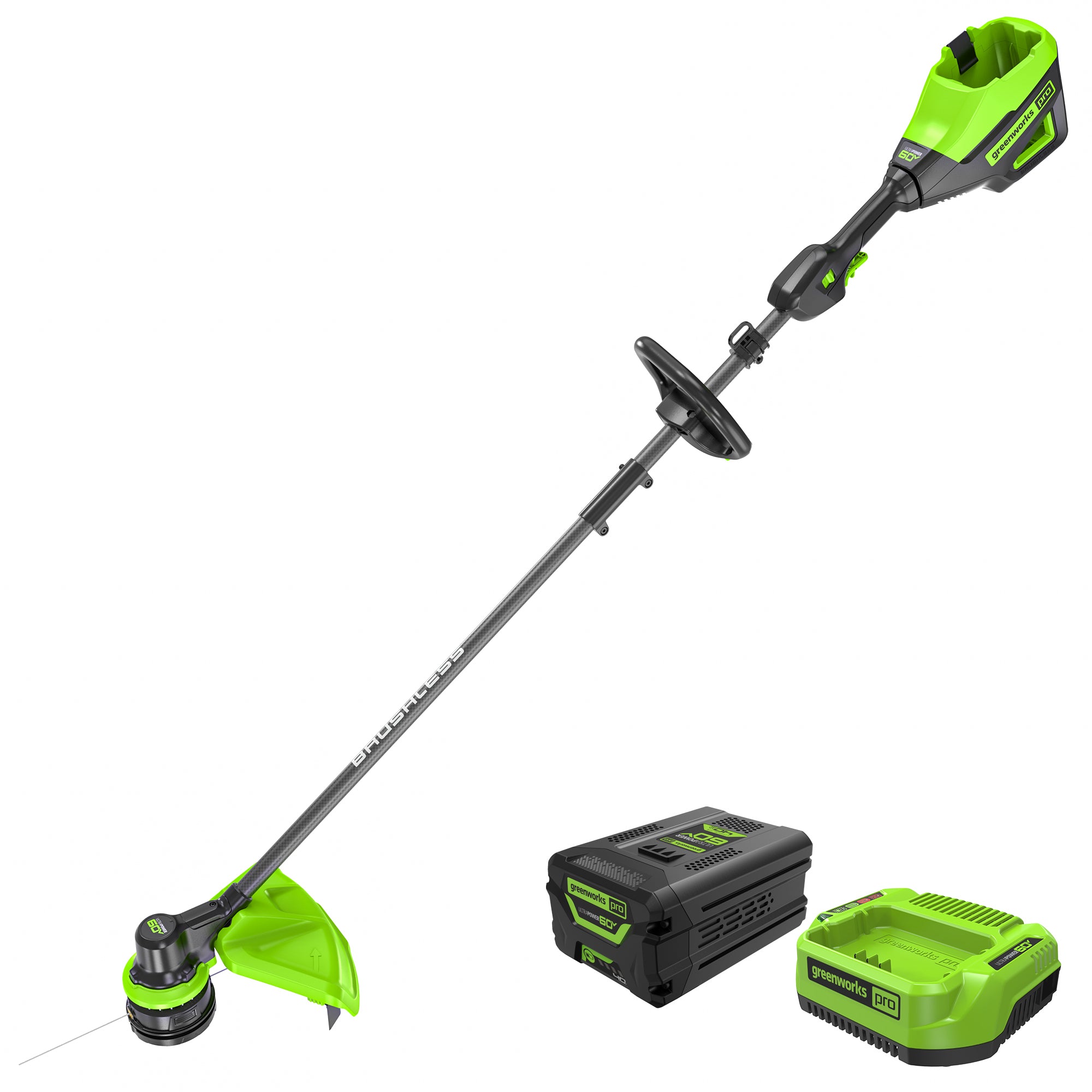 60V 17'' Carbon Fiber String Trimmer， Battery，  Charger | Greenworks Tools