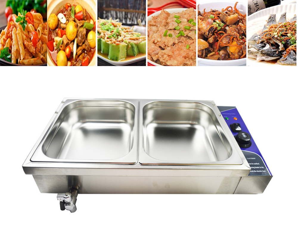 INTBUYING 2-Pan Food Warmer Commercial Buffet Food Warmer Stainless Steel Steam Table Restaurant Canteen Food Heater