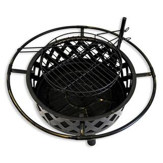 BLUEGRASS LIVING 30 in. Roadhouse Steel Deep Bowl Fire Pit with Swivel Height Adjustable Cooking Grid BFPW30RH