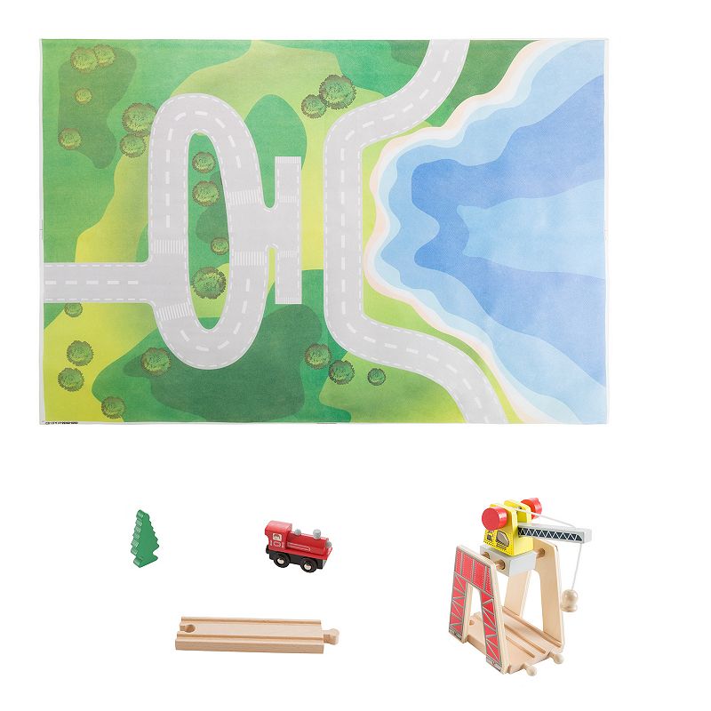 Hey! Play! Wooden Train Set with Play Mat