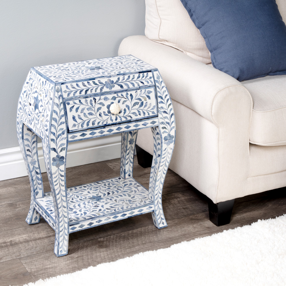 Butler Trubadur Blue and White Bone Inlay Side Table   Mediterranean   Side Tables And End Tables   by Butler Specialty Company  Houzz