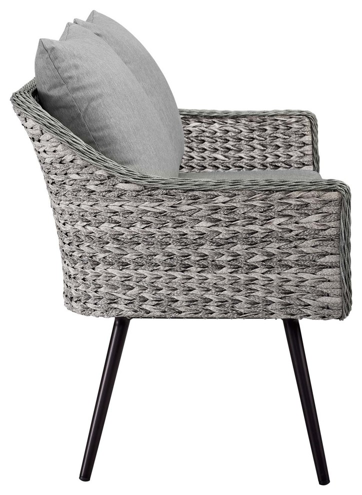 Modern Outdoor Lounge Loveseat Sofa  Rattan Wicker Aluminum Metal  Gray   Tropical   Outdoor Loveseats   by House Bound  Houzz