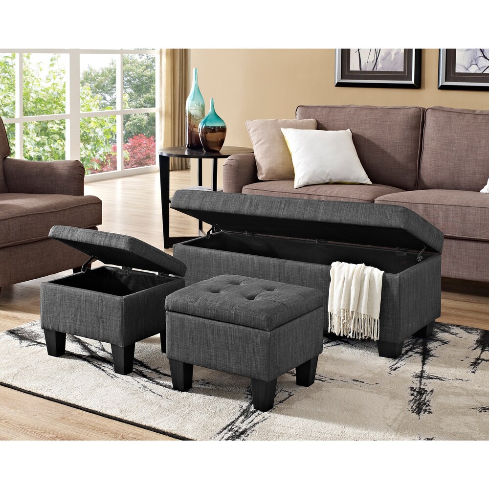 Porch   Den Harrison 3pk Storage Ottoman in Charcoal