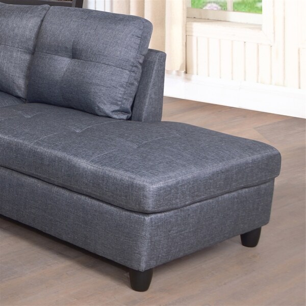 3PC Sectional Sofa Linen Right-Facing Chaise with Storage Ottoman Gray