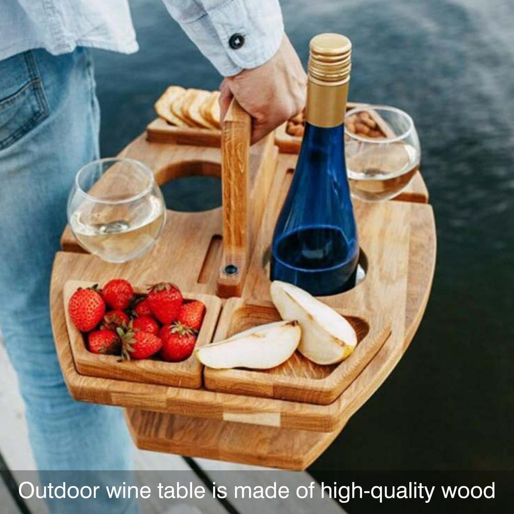 ZHANGLU Wooden Outdoor Folding Picnic Table，Creative 2 in 1 Mini Picnic Table Compartmental Dish for Cheese，Fruit and Wine，Portable Picnic Table Foldable Table with Handles Z7Z3