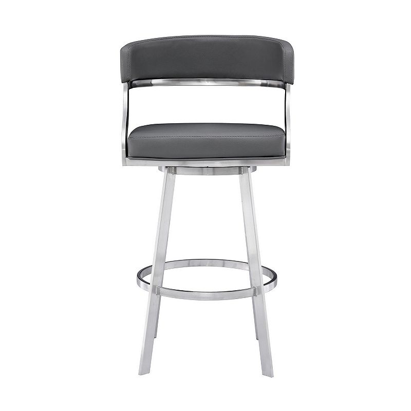 Leatherette Flared Curved Back Barstool， Silver